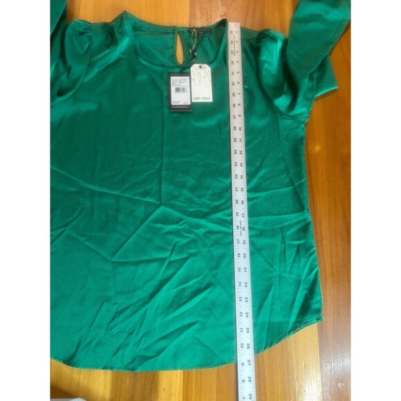 Adrianna Papell Women’s Top Med Shiny & Bright Emerald Long Sleeve Ruffle Cuff - Picture 12 of 14